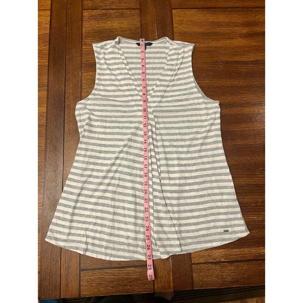 Tommy Hilfiger Striped V-Neck Tank Top L Grey White Pleated Front Summer Coastal - Picture 7 of 12